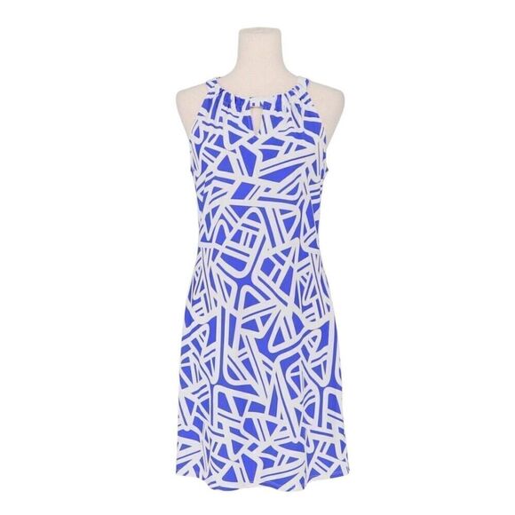 Jude Connnally blue geometric halter dress size Large - Picture 1 of 9